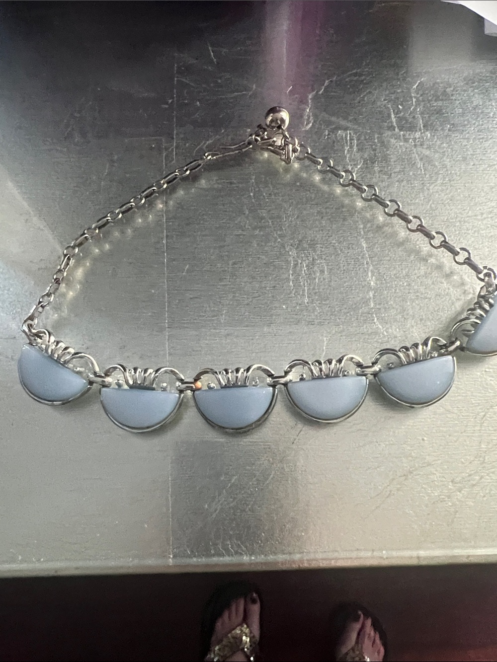 Silver-Tone Necklace with Light Blue Enamel Semi-Circle Accents - Women Jewelry